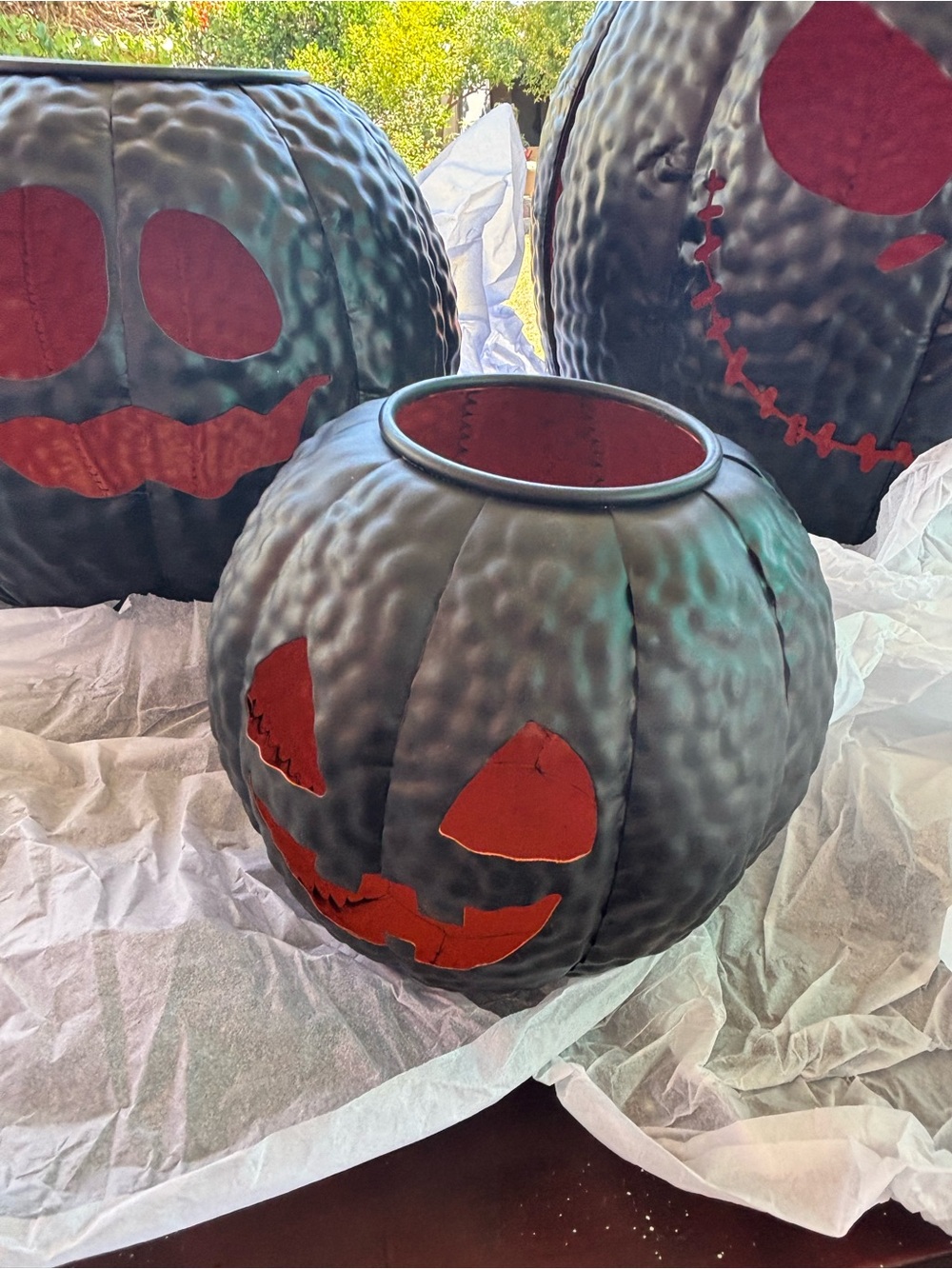 Metal Pumpkin Jack-o'-Lantern Bowl - Black & Orange set of 3 new in box